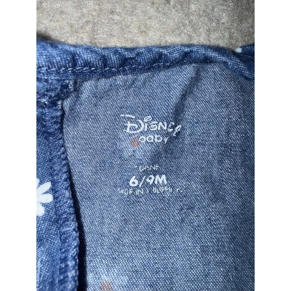 Disney Girls Minnie Mouse  6-9 Month Denim Romper Snaps 100% Cotton